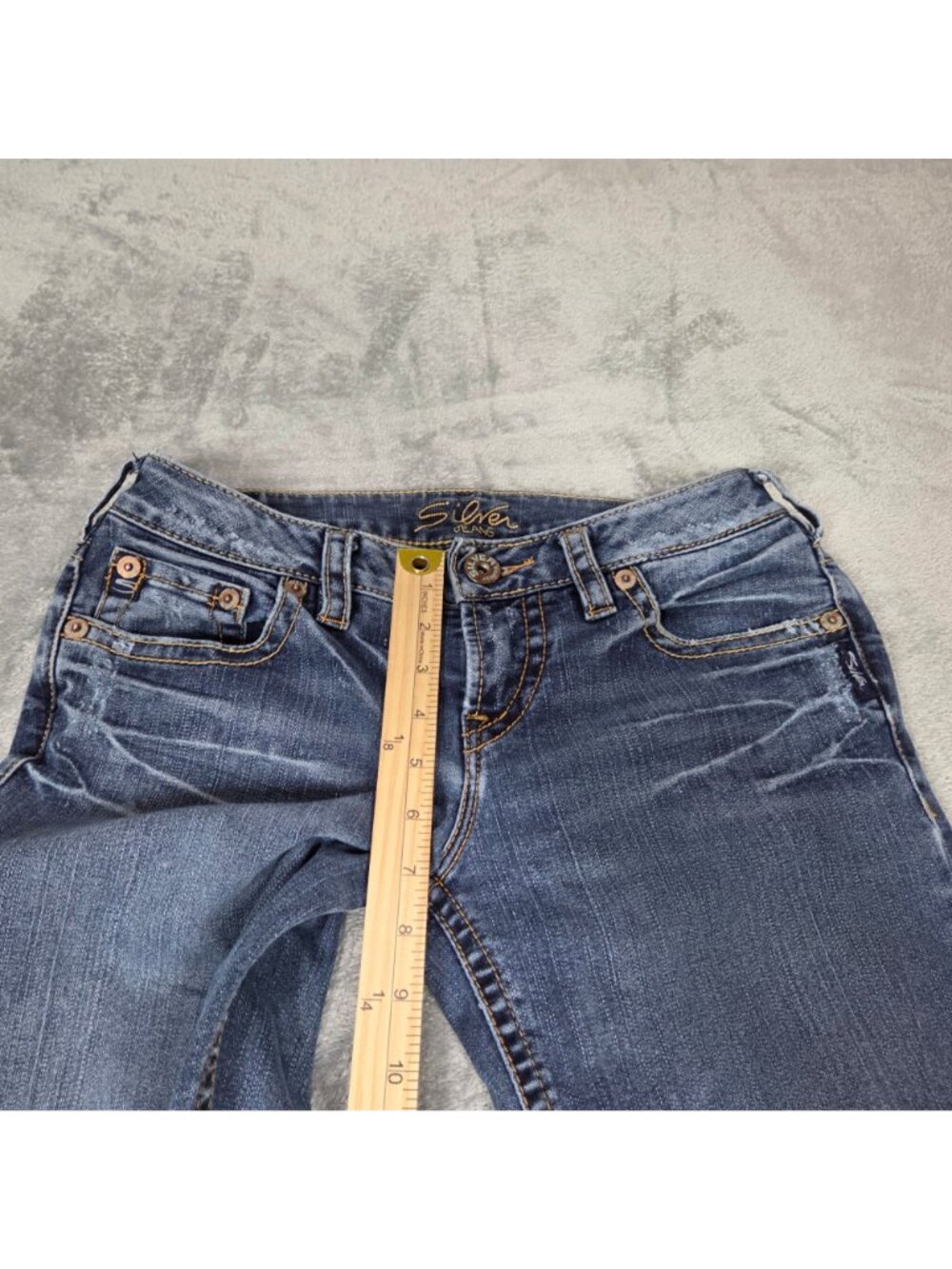 Silver Jeans Womens 28X33 Blue Aiko Bootcut Distressed Western Glove Works - Picture 10 of 12
